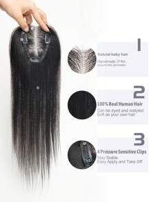 Topper de cabello natural con base de encaje transparente de 3*4 pulgadas, peluca invisible con raya libre para mujeres, extensión de cabello - SNatural - Ver 8