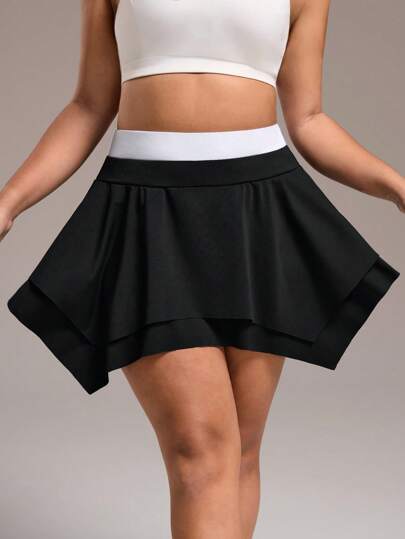 Easithlete Falda deportiva con bolsillo y bajo asimétrico con mallas, talla grande, primavera/verano