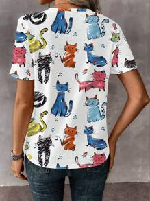 EMERY ROSE 女士修身简约趣味猫咪印花 T 恤
