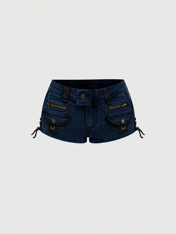 パンツ archive short denim Vkei grunge gal Is That The New Grunge Punk Y2K Style Patchwork Furry Criss-Cross