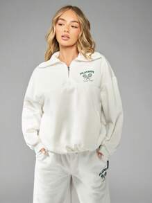 Missguided x Playboy Tennis Club Half-Zip Sweatshirt Retro Sport Casual Athleisure Preppy Stijl Comfortabele Loungewear Lente Herfst Streetwear