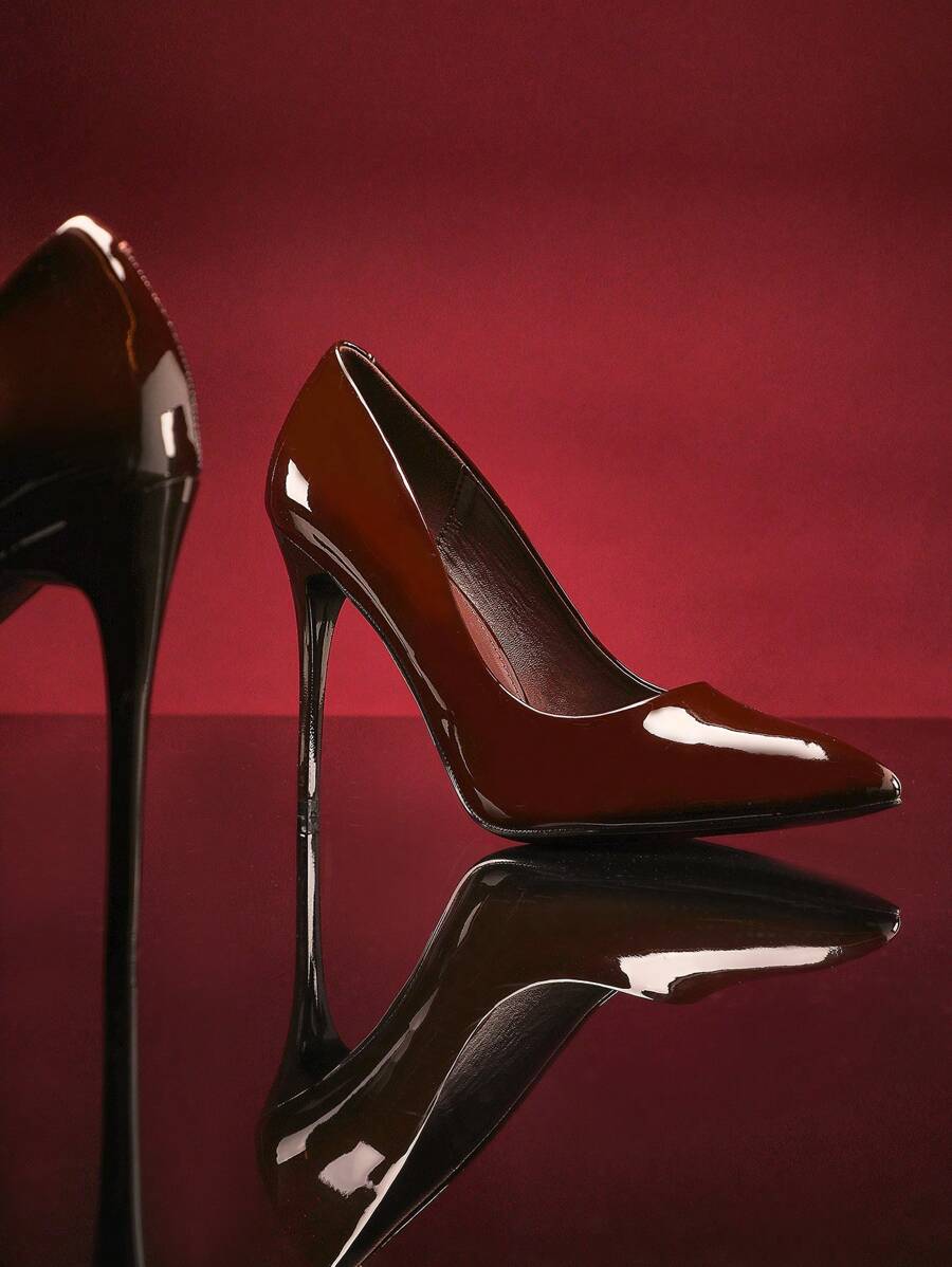 SHUZIA 女士尖头细高跟人造漆皮材质高跟鞋 - 巧克力棕 - 查看 1