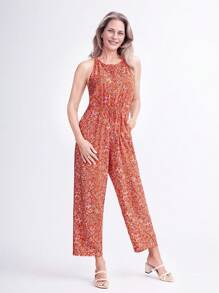 EMERY ROSE 女士花卉印花腰带口袋无袖连体裤，适合度假 - 彩色 - 查看 5