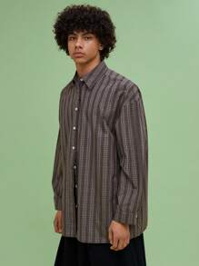 COUREZ Unisex Women Men Oversized Long Sleeve Check Shirt Y2K Vintage Cotton - Brown - View 4
