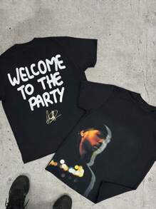 Manfinity Dauomo 男女通用复古图案T恤街头人物印花嘻哈元素春夏日常穿着T恤 - 黑色 - 查看 1