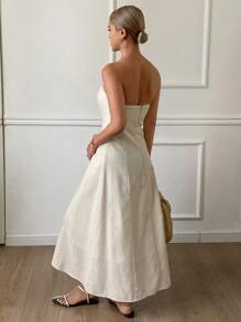 Livesso Đầm midi màu trơn giản dị mùa hè mới cho nữ Đầm suông - trắng - Xem 2