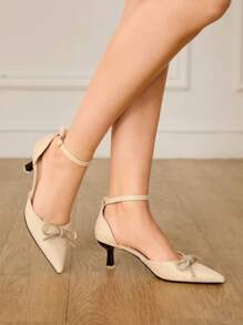 CUCCOO HITCHD Women's Pointed Toe Hollow Out Mid Heel Sandals With Bowknot & Rhinestones, Summer Slip-On Shoes - Gold - View 5