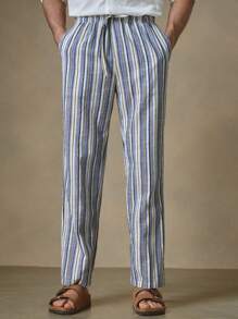 Manfinity VCAY Men's Striped Woven Straight Long Mid-Waist Casual Pants, Suitable For Daily Wear