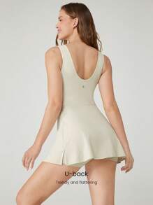 GLOWMODE FeatherFit™-Air 吸汗速干无袖前盖高领中长连衣裙低冲击日常休闲装可拆卸罩杯 - 米色 - 查看 3
