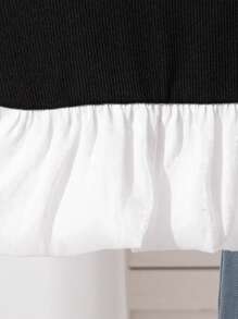 SHEIN Young Girl Summer Sleeveless Open Shoulder Top With Lighting Ruffle Hem & Loose Casual Wide Leg Jeans Set, Vacation Style