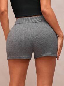 SHEIN SXY 新款弹力腰抽绳休闲女式按摩裤，修身纯色，春秋