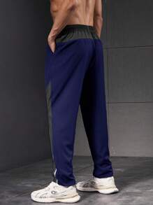 Manfinity Running Men's Contrast Color Elastic Waist Casual Fitness Sweatpants - Navy Blue - View 2