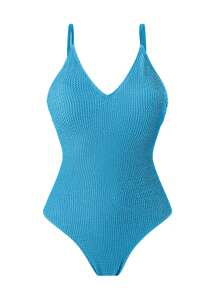 Swim Oasis Plus Size Women Solid Textured One-Piece Swimsuit & Leopard Print Cover Up Skirt, Simple Daily Beach Wear, Summer Vacation Outfit - Multicolor - View 3