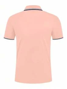 Manfinity Dauomo Áo thun polo cổ bẻ màu hồng nhạt dành cho nam có in hình khiên - Màu Hồng baby - Xem 2