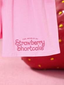 Strawberry Shortcake X SHEIN Tween Girl Sweet Pink Strawberry Print Camisole Ruffle Top & Shorts Summer 2 Pieces Set - Pink - View 5