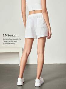 GLOWMODE 3.5'' Linen-Blend Easy Breezy Adjustable Drawstring Waist Side Back Pocket Shorts Daily Casual Lounge - White - View 2
