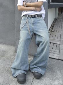 Manfinity EMRG Loose Slant Pocket Casual Wide Leg Jeans For Men - Light Wash - View 7