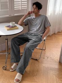 DAZY Wiosenne męskie spodnie wypoczynkowe z tkaniny w kratę, idealne na jesienną piżamę