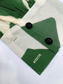 INAWLY Women's Fashion Commuting Contrast Color Print Lantern Sleeve Blouse Fall Cloth For Women - Green - View 4