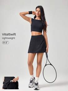 GLOWMODE VitalSwift 速干口袋抽绳褶皱迷你裙内置短裤轻度支撑网球高尔夫健身房夏季速干吸湿排汗