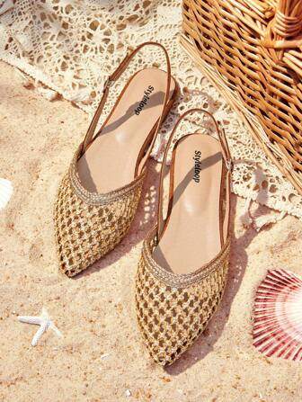 Styleloop Nouvelles arrivées 2025, chaussures plates élégantes pour femmes au style vacances, tressé, ajouré, respirant, à dos ouvert et bout carré, confortables