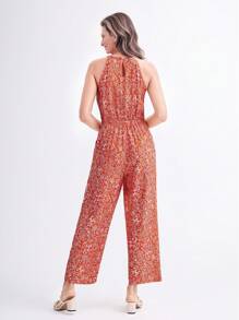 EMERY ROSE 女士花卉印花腰带口袋无袖连体裤，适合度假 - 彩色 - 查看 2