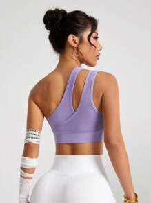 Easithlete Solid Color Backless Seamless Sports Bra - Purple - View 2