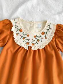 Vintaside Kids 女宝宝春夏圆领短袖花朵刺绣连衣裙，色彩柔和，款式优雅，图案精致，剪裁合身，适合宝宝日常外出、休闲家居穿着，轻松打造甜美派对造型 - 彩色 - 查看 6