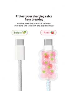 Strawberry Shortcake X SHEIN 草莓、花朵、猫咪图案印花渐变充电头保护套，兼容苹果充电头（不含数据线），礼品之选，春夏皆宜，海滩度假必备