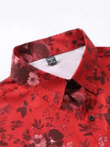 Manfinity Homme Men's Fashion Floral All-Over Print Long Sleeve Casual Shirt - Red - View 5