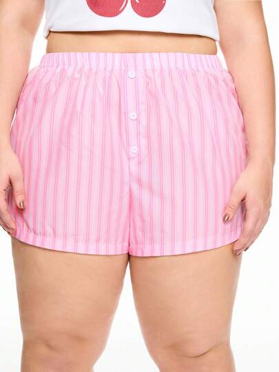 ROMWE Academia Plus Size Colorblock Striped Button Casual Comfortable Summer Loungewear Bottoms