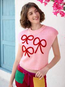 Skyraze Women Retro Bow Accent Loose Thick Knit Sweater, Grey - Grey - View 1