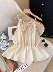 GlowEve New Style Gathered Waist Drawstring Crew Neck X-Shape Women's Camisole