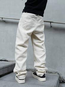 Manfinity Hypemode Loose Fit Men's Contrast Stitching Slanted Pocket Denim Jeans