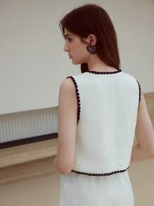 MOTF STUDIO LINEN CONTRAST BINDING WAISTCOAT - Black and White - View 2