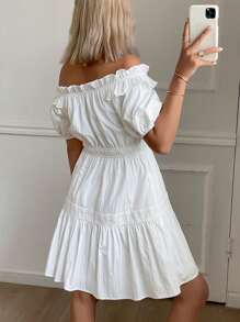 Livesso Lato Nowość Jednolity Kolor Biznesowy Casual Plaża Wakacje Szorty Mini Sukienka Dla Kobiet, Falbana - Biały - Zobacz 4
