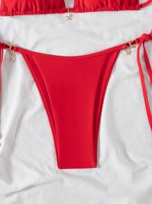 Swim Mod 2pcs Swimwear Set:Sexy Solid Color Halter Starfish Decor Bottom And Side Tie Bottom, For Summer Vacation - Red - View 5