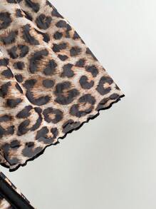 SHEIN WYWH Vestido mini acampanado de talla grande para mujer con estampado de leopardo, cuello cuadrado de malla y mangas acampanadas, con bloque de color en el corpiño - Multicolor - Ver 6