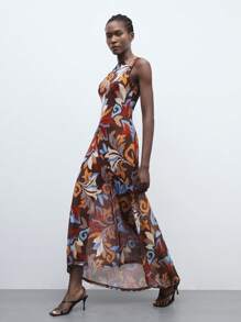 Maija 2025夏季新款碎花连衣裙，百搭风格，适合居家、办公、春季野餐等场合。这款无袖长裙采用网纱荷叶边下摆设计，不规则下摆，尽显现代优雅都市浪漫西部朋克Y2K乡村音乐节复古风情。适合机场旅行、婚礼宾客、生日、万圣节、商务休闲、约会、派对、郊游、返校季等各种场合，冬夏皆宜。 - 酒紅色 - 查看 1