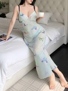 Women's Gradient Butterfly Mesh Sleeveless Nightgown - Multicolor - View 5