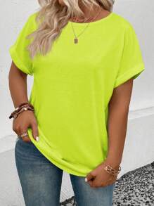 INAWLY Plus Size Dames Casual Losse Ronde Hals Top, Zomer