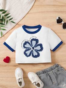 SHEIN Wildeya Top curto justo com decote redondo e manga curta, estampa cereja, para festa de dia dos namorados, feriados, verão, viagens