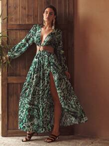 MOTF PREMIUM ALL OVER PRINT SPLIT THIGH COVER UP DRESS - Multicolor - View 1