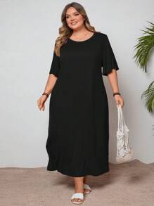 SHEIN CURVE+ Váy cỡ lớn màu tím siêu mềm và co giãn, dễ phối đồ, đa năng, phù hợp cho mùa hè, kỳ nghỉ ở bãi biển và khu nghỉ dưỡng Trang phục đi biển dành cho phụ nữ/Váy đi biển/Trang phục đi nghỉ ở bãi biển/Đồ dùng cần thiết đi biển/Váy tốt nghiệp/Váy tiệc trà - màu đen - Xem 5