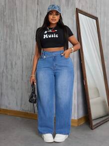 SHEIN SXY Quần Jeans Không Co Giãn Phong Cách Cowgirl Ngày Thánh Patrick Cỡ Lớn Cho Nữ Trang Phục Mùa Hè Cho Nữ Trang Phục Lễ Hội Trang Phục Cowgirl Gyaru Cho Nữ Trang Phục Cỡ Lớn Cho Nữ Trang Phục Làm Việc Cho Nữ Quần Áo Mùa Hè Cho Nữ - Màu xanh lam - Xem 5
