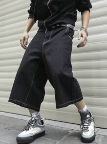 Claim Dot Plus Size Men's Pocket Loose Wide-Leg Casual Denim Shorts Street Hang Out College