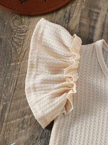 SHEIN 2025 Spring/Summer New Arrival Casual Comfy Ruffle Sleeves Apricot Girl (Small) Shirt, Suitable For Daily, Outdoor, And Family Gathering Wear - Apricot - View 3