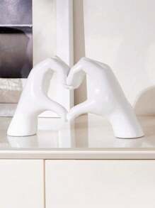 1 件银色装饰，适用于客厅卧室书架咖啡桌，可爱的爱心手指雕像，现代风格美学房间配件，小摆设，书架家居装饰最佳礼物