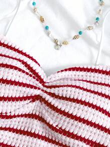 Lunelith SHEIN Lunessa Top de camisola acanalada con rayas, para uso casual y diario de mujer, primavera/verano