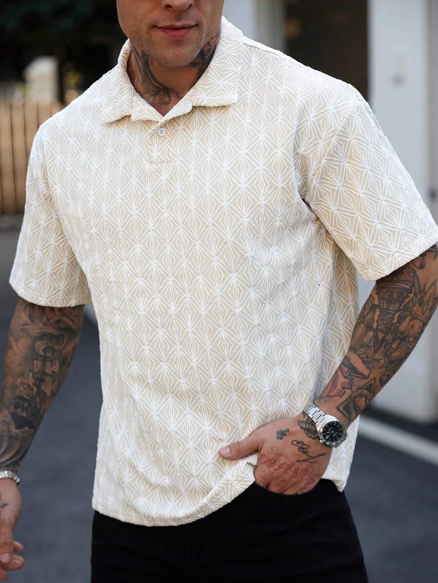 Manfinity Homme Men's Allover Print Short Sleeve Casual & Commute Polo Shirt - Apricot - View 1